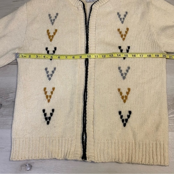 Vintage Sears Sportswear Wool Blend Full Zip Chevron Cardigan, Ivory/Multi, Sz M - Picture 5 of 8